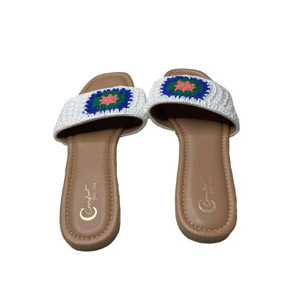 CATO Comfort Granny Square Crochet Embroidery Tan Cream Flower Sandals Size 9 - Picture 4 of 7